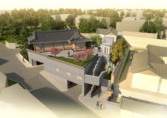 서울 종로구가 부담동 328-2 부지에 건립 중인 '부암동 무계원 남측 공영주차장 및 한옥문화시설' 조감도.[자료=종로구 제공]